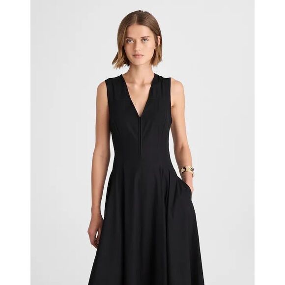 Madewell V-Neck Circle Midi Dress Jet Black Size 4 NWT NW050 - Picture 2 of 11